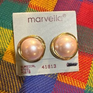 Vintage Marvella Gold and Pink Pearl Earrings